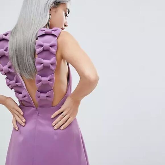 NWT ASOS Bow Strap Back A Line Mini Dress lilac Sz 14 - Picture 3 of 9